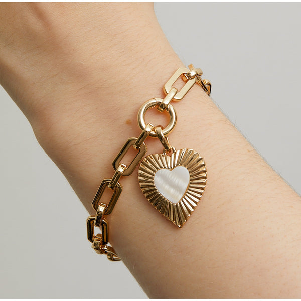 Mood Gold Mother Of Pearl Textured Heart T Bar Bracelet