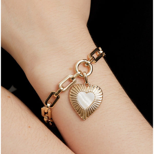 Mood Gold Mother Of Pearl Textured Heart T Bar Bracelet