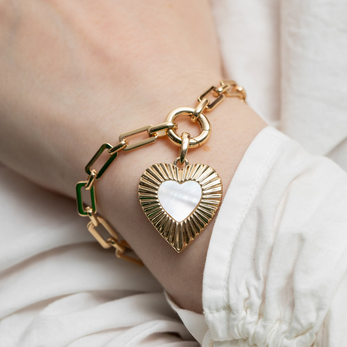 Mood Gold Mother Of Pearl Textured Heart T Bar Bracelet