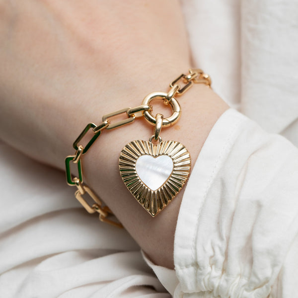 Mood Gold Mother Of Pearl Textured Heart T Bar Bracelet