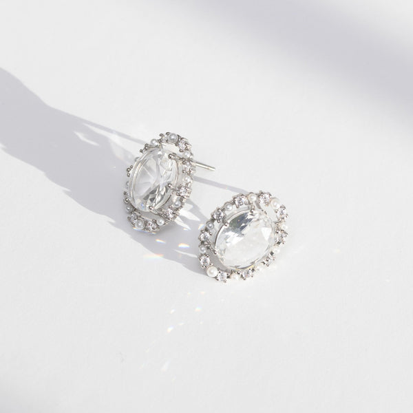 Jon Richard Rhodium Plated Cubic Zirconia Large Stud Earrings