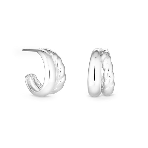Jon Richard Silver Plated Stainless Steel Polished And Textured Hoop Earrings