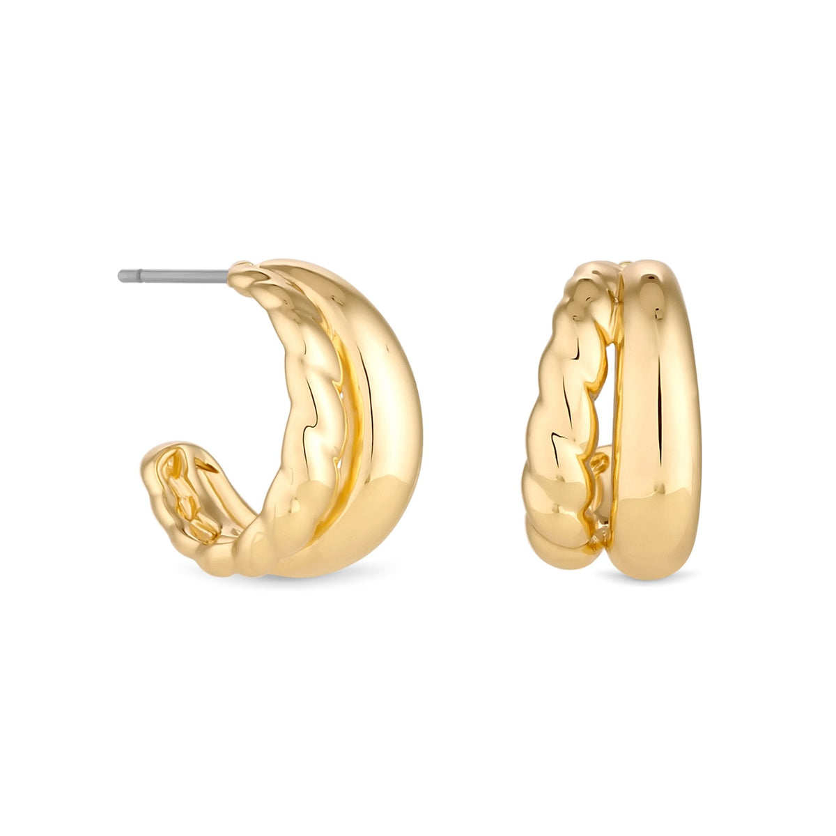 Jon Richard Gold Plated Stainless Steel Polished And Textured Hoop Earrings