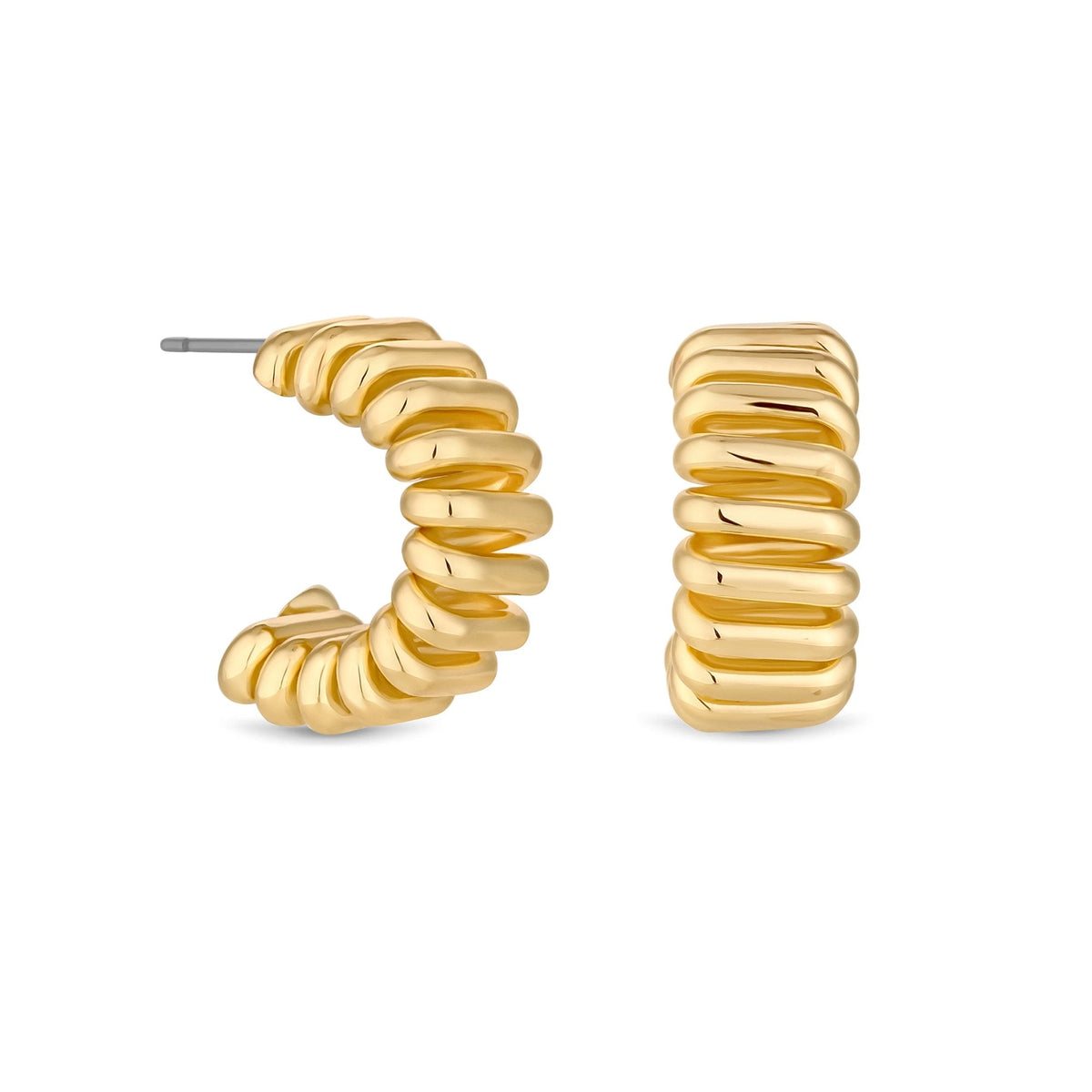 Jon Richard Gold Plated Polished Ribbed Hoop Earrings