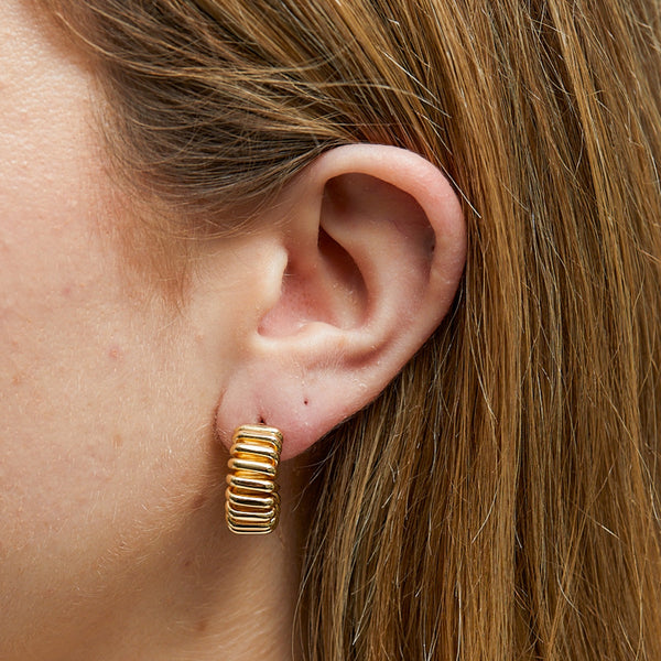 Jon Richard Gold Plated Polished Ribbed Hoop Earrings