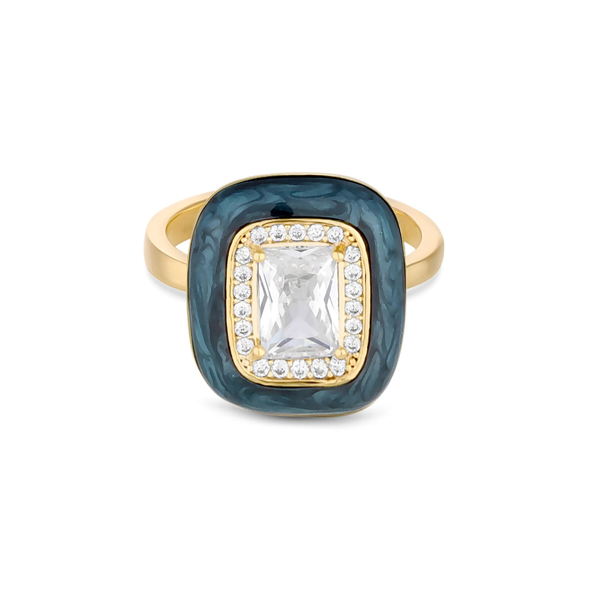 Jon Richard Gold Plated Blue Enamel And Cubic Zirconia Ring