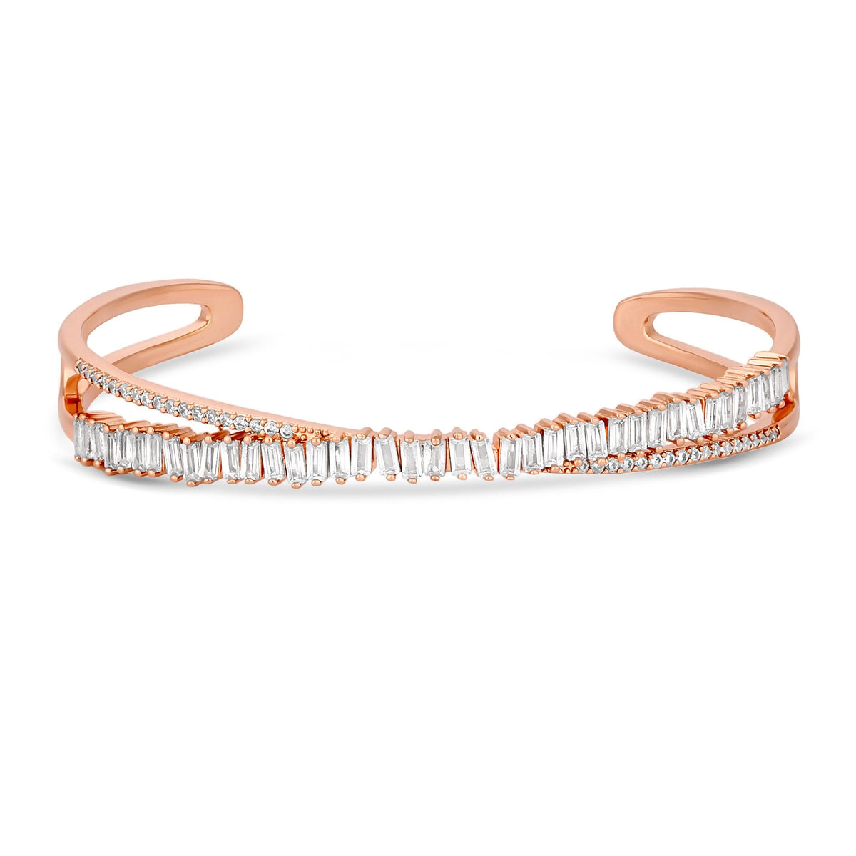 Jon Richard Rose Gold Plated Cross Over Cubic Zirconia Cuff Bracelet