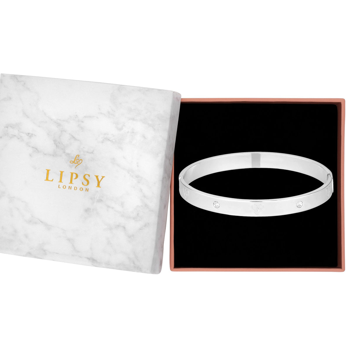 Lipsy Silver Heart Bangle Bracelet - Gift Boxed