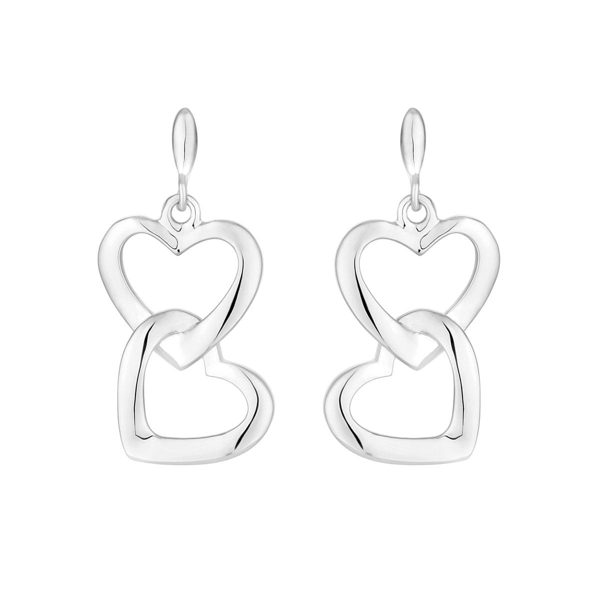 Simply Silver Sterling Silver 925 Polished Open Double Drop Heart Earrings