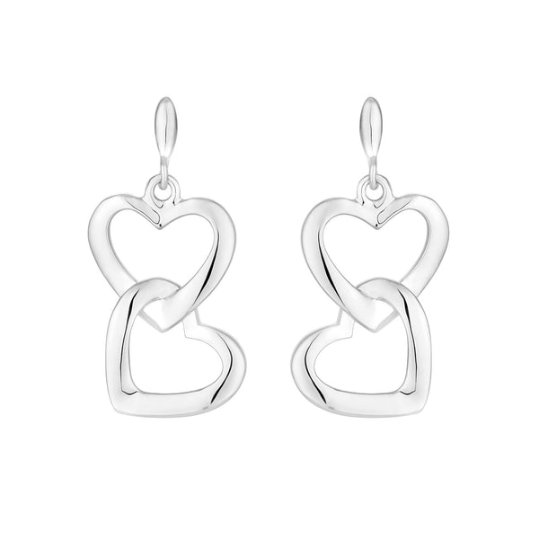 Simply Silver Sterling Silver 925 Polished Open Double Drop Heart Earrings