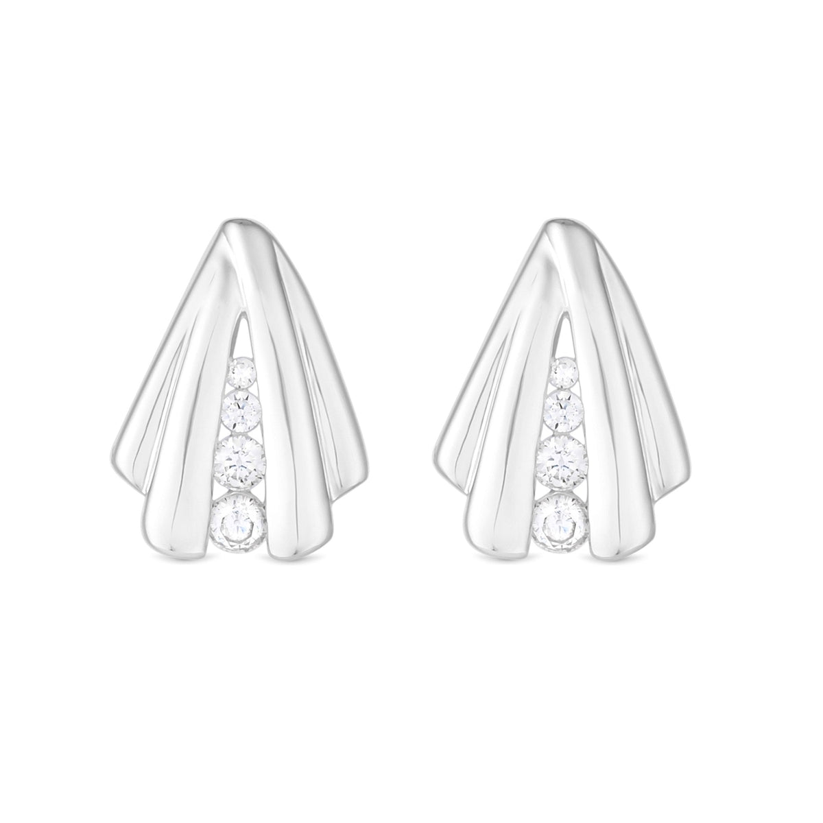 Simply Silver Sterling Silver 925 Polished And Cubic Zirconia Shell Stud Earrings