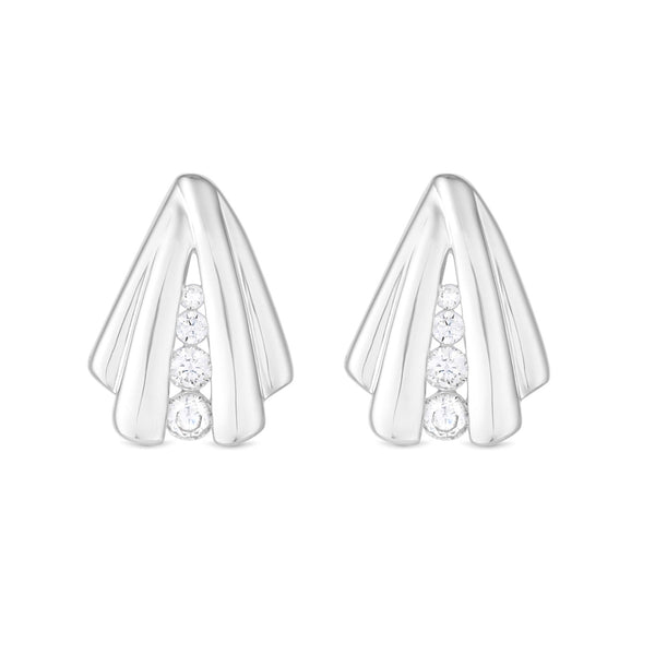 Simply Silver Sterling Silver 925 Polished And Cubic Zirconia Shell Stud Earrings