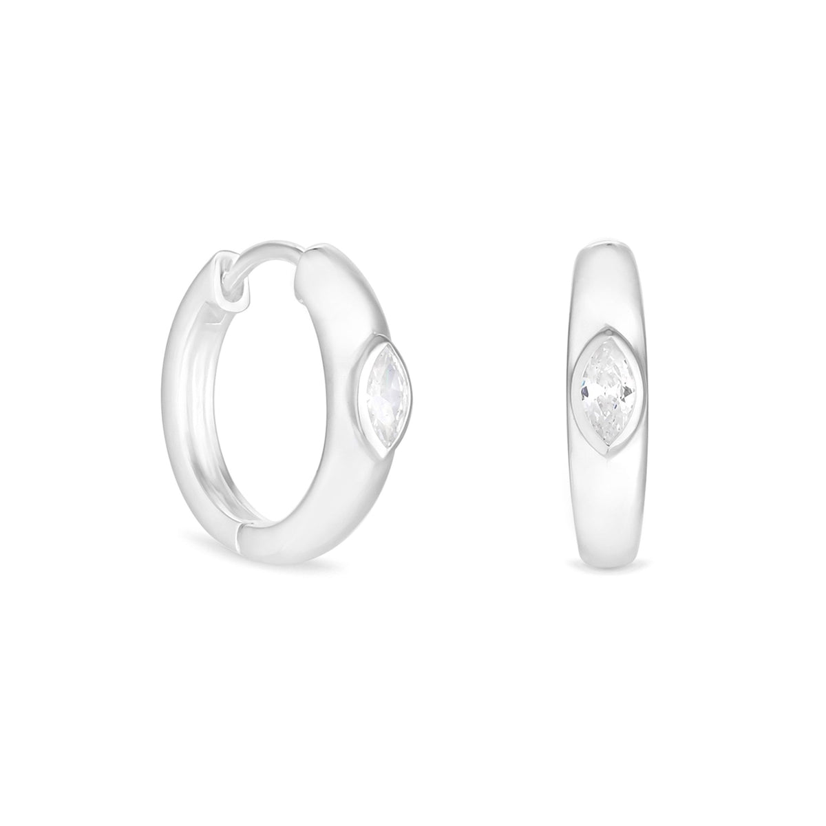 Simply Silver Sterling Silver 925 Polished Navette Centre Huggie Hoop Earrings