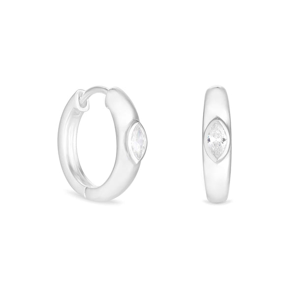 Simply Silver Sterling Silver 925 Polished Navette Centre Huggie Hoop Earrings