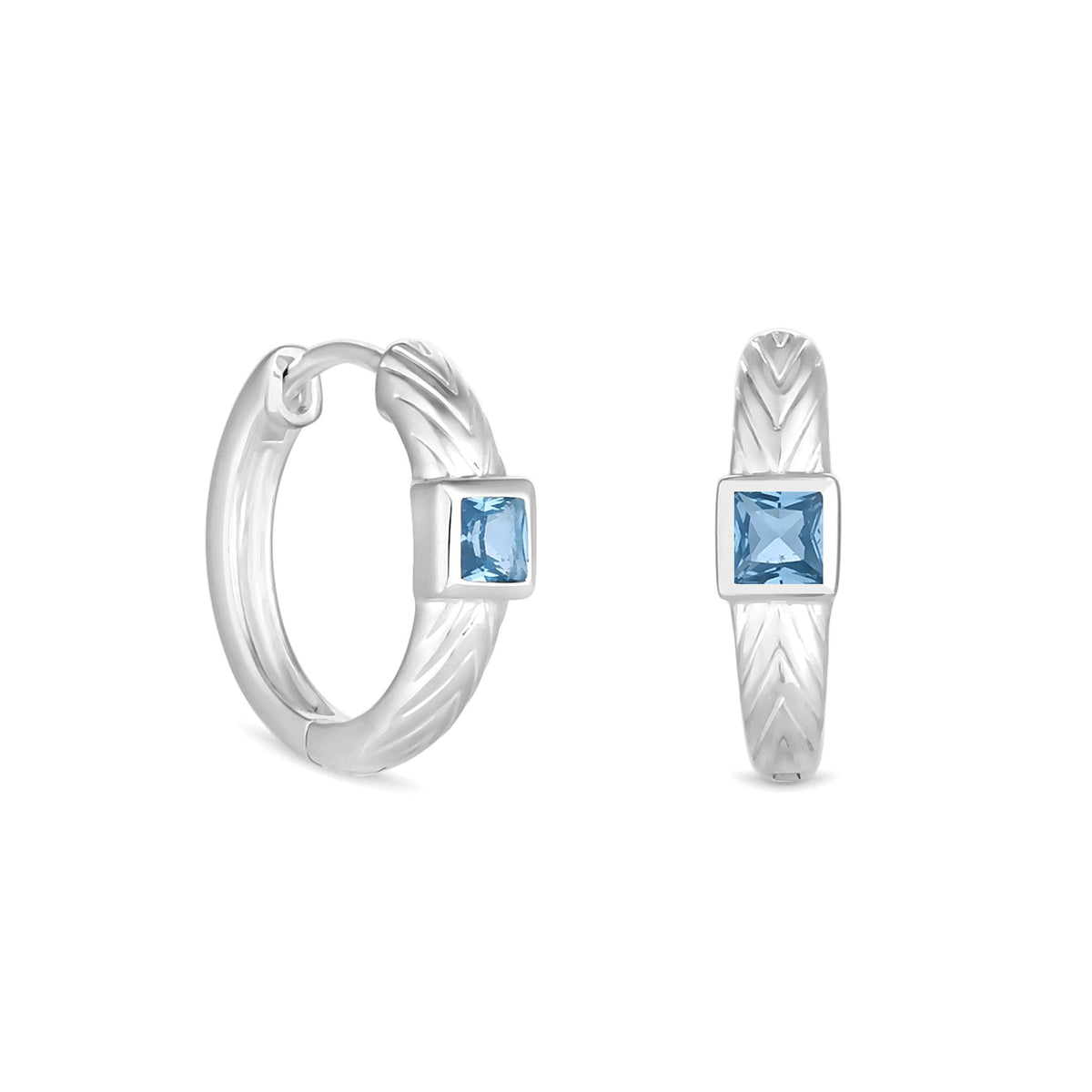 Simply Silver Sterling Silver 925 Blue Spinel Textured Huggie Earrings