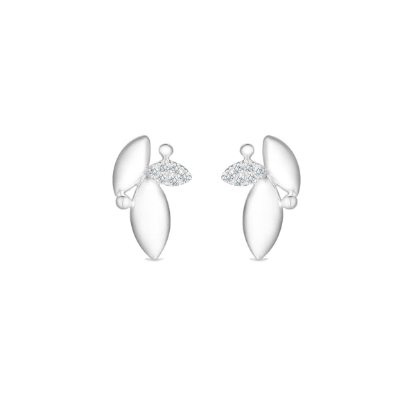 Simply Silver Sterling Silver 925 Polished And Cubic Zirconia Leaf Stud Earrings