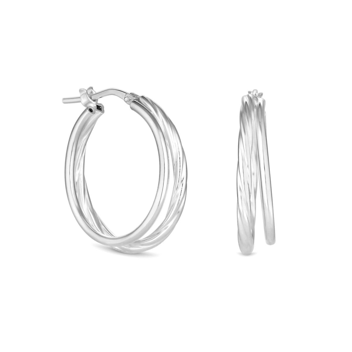 Simply Silver Recycled Sterling Silver 925 Double Row Hoop Earrings
