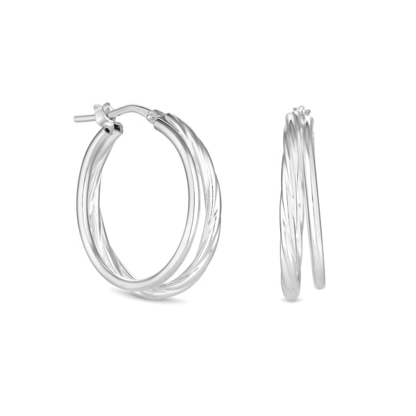 Simply Silver Recycled Sterling Silver 925 Double Row Hoop Earrings