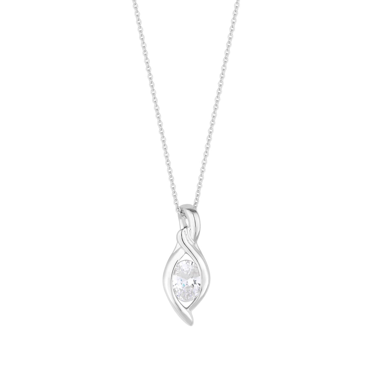 Simply Silver Sterling Silver 925 Cubic Zirconia Navette Pendant Necklace