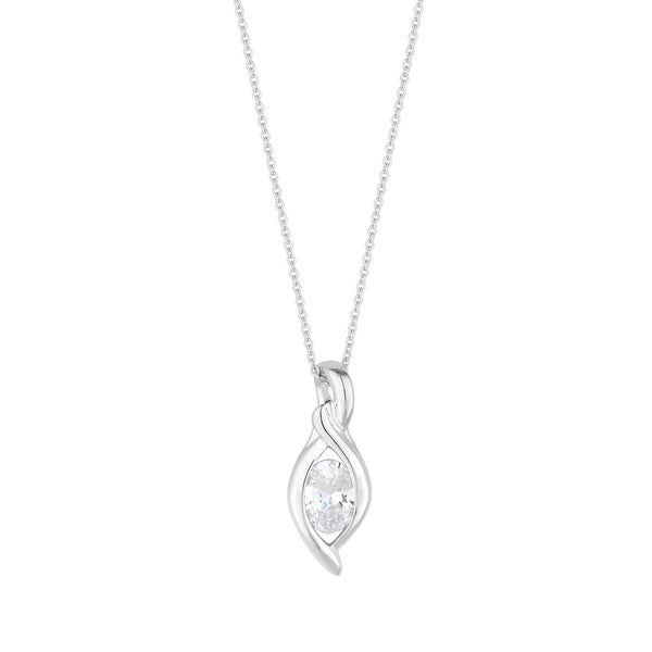 Simply Silver Sterling Silver 925 Cubic Zirconia Navette Pendant Necklace