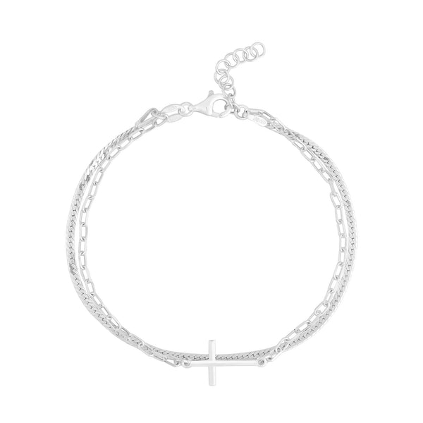 Simply Silver Recycled Sterling Silver 925 Double Row Cross Bracelet