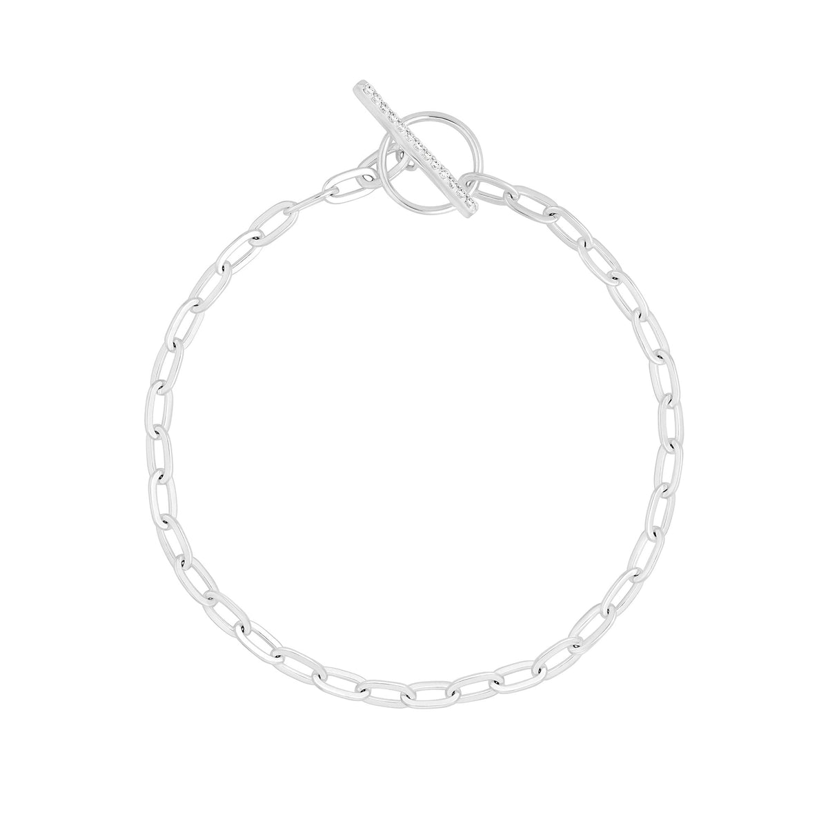 Simply Silver Sterling Silver 925 Polished And Pave T Bar Bracelet