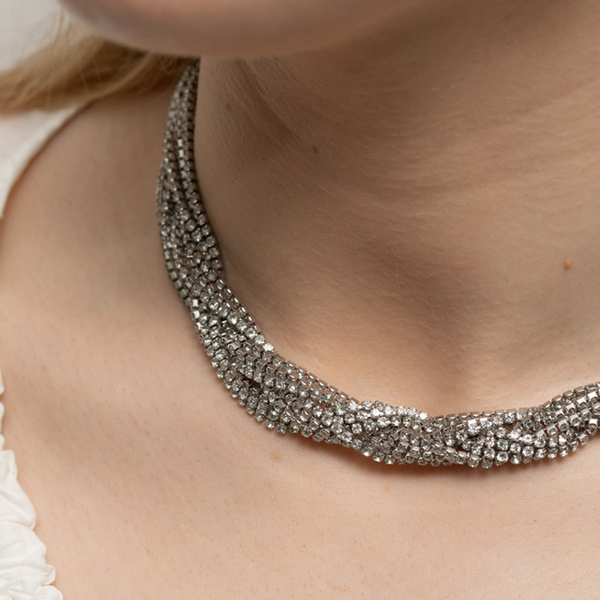 Jon Richard Silver Plated Statement Twisted Crystal Collar Necklace