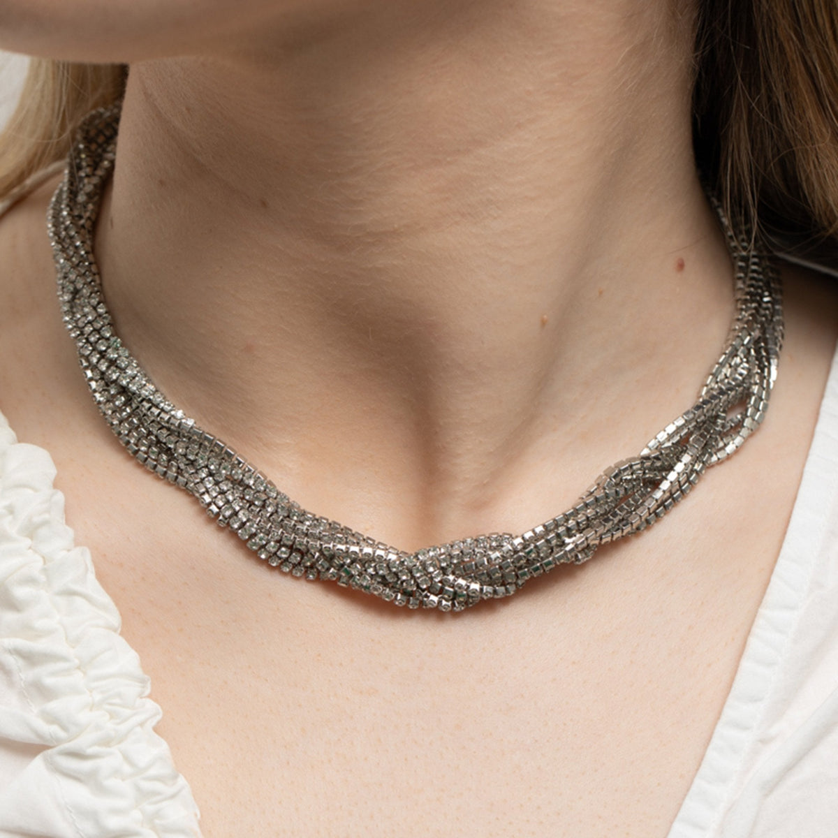 Jon Richard Silver Plated Statement Twisted Crystal Collar Necklace