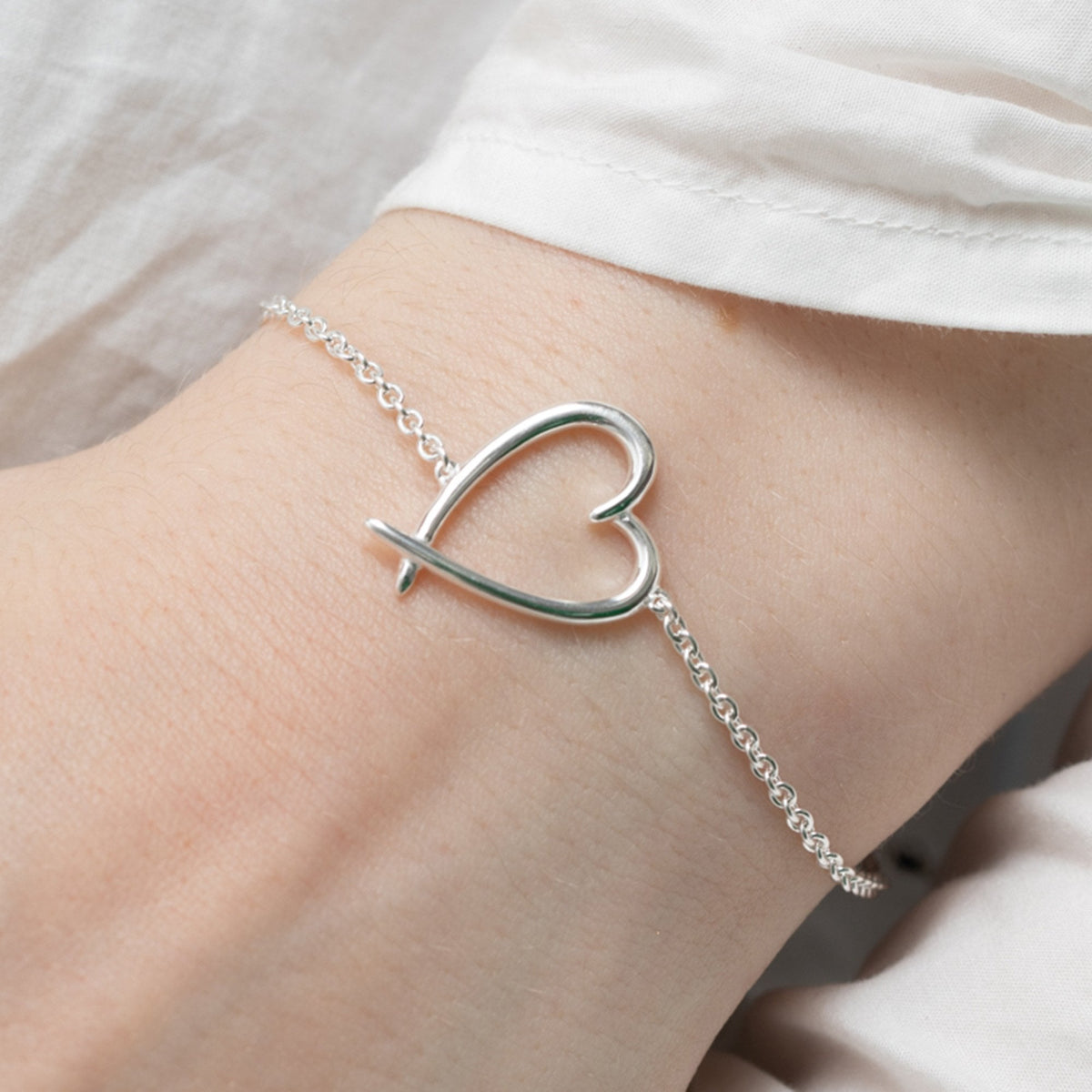 Sterling Silver 925 Polished Open Heart Bracelet