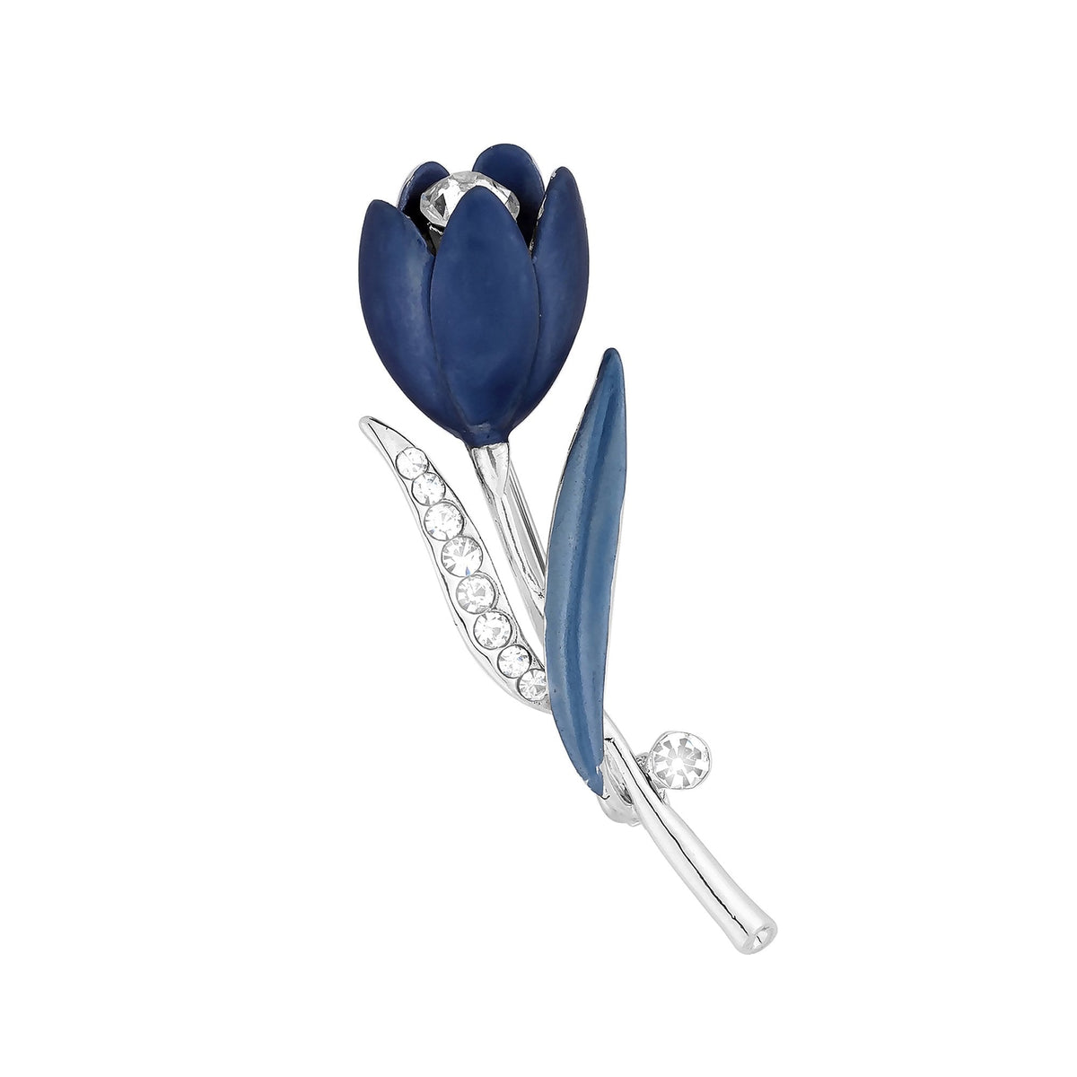 Jon Richard Rhodium Plated Blue Enamel Flower Brooch - Gift Boxed