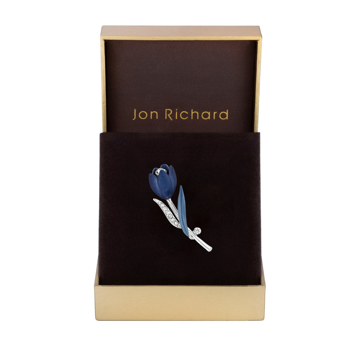 Jon Richard Rhodium Plated Blue Enamel Flower Brooch - Gift Boxed
