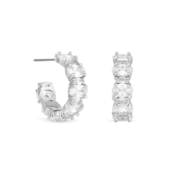 Jon Richard Rhodium Plated Cubic Zirconia Oval And Navette Hoop Earrings