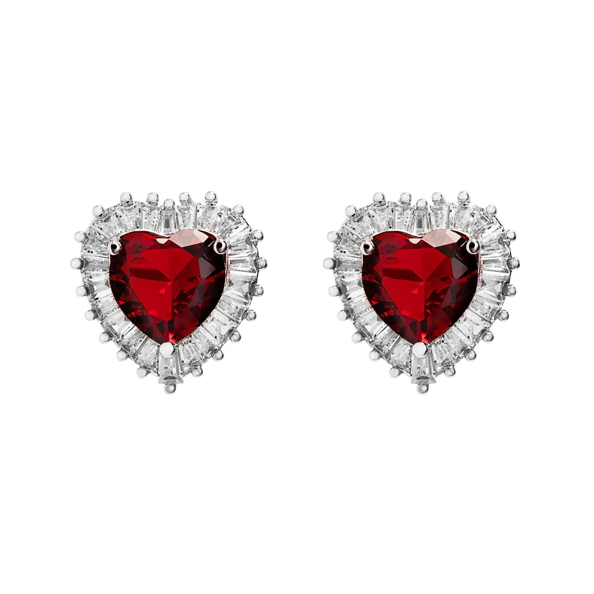 Jon Richard Rhodium Plated Cubic Zirconia Ruby Heart Stud Earrings - Gift Boxed