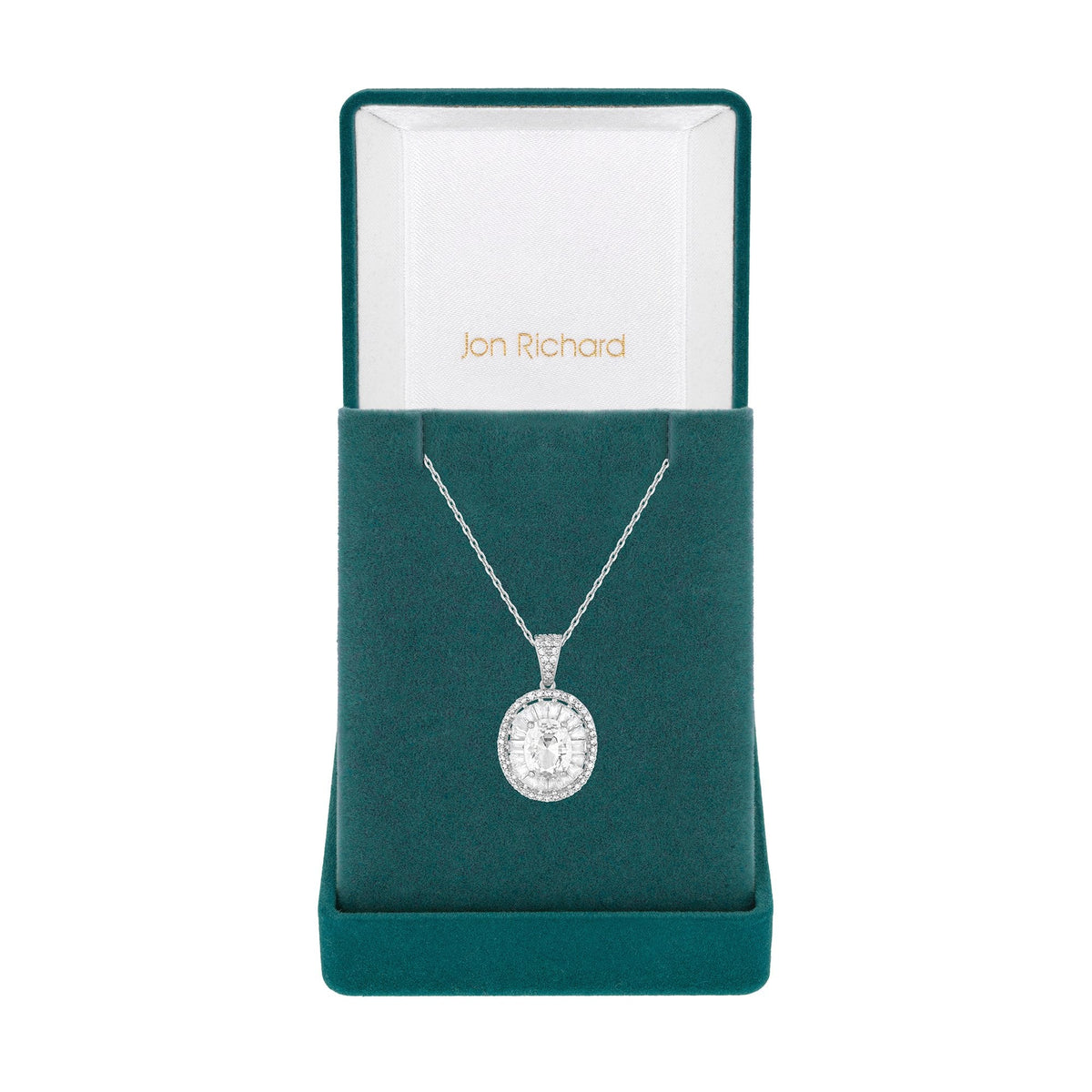 Jon Richard Rhodium Plated Cubic Zirconia Statement Crystal Pendant Necklace - Gift Boxed