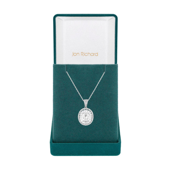 Jon Richard Rhodium Plated Cubic Zirconia Statement Crystal Pendant Necklace - Gift Boxed