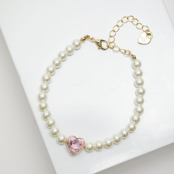 Lipsy Pearl Pink Heart Bracelet - Gift Boxed