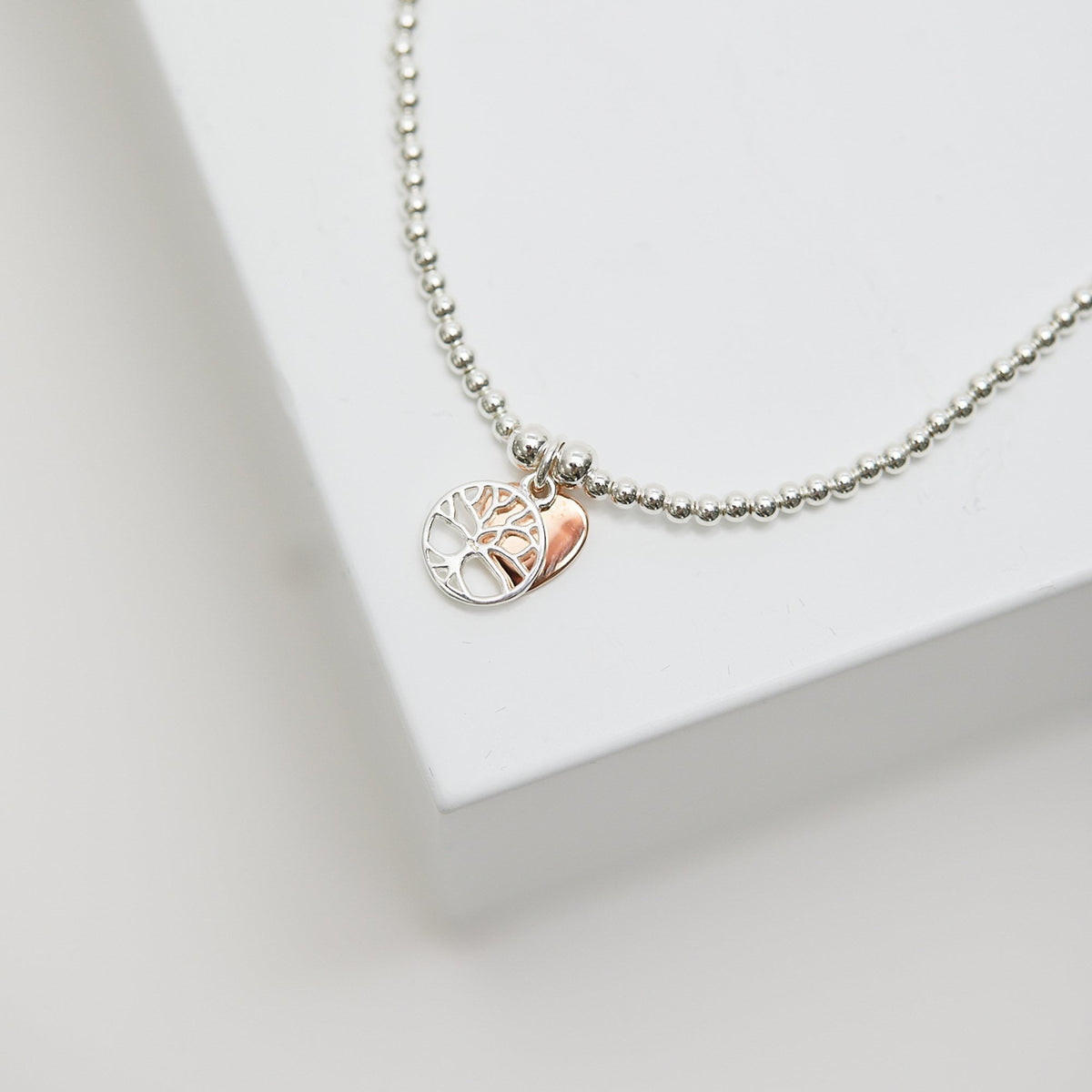 Simply Silver Sterling Silver 925 Polished Mini Tree of Love & Heart Stretch Bracelet
