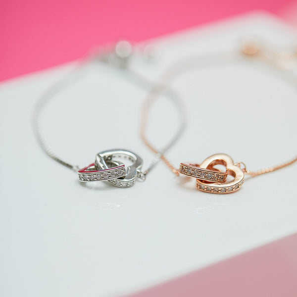 Silver Plated Clear Crystal Heart Bracelet