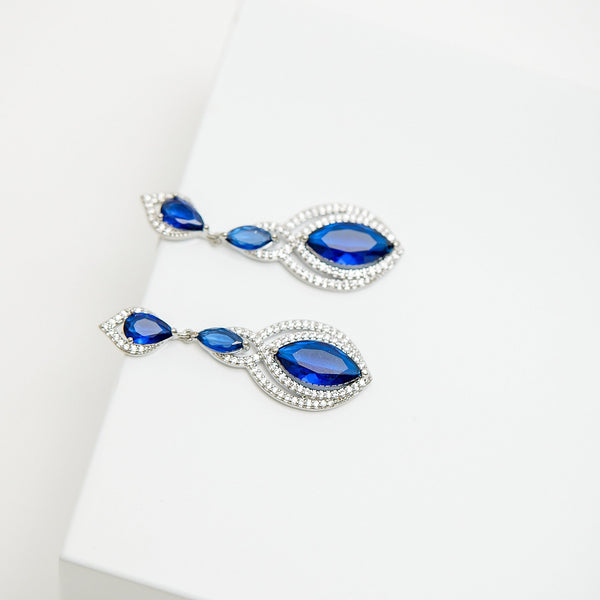 Jon Richard Rhodium Plated Blue Navette Statement Drop Earrings