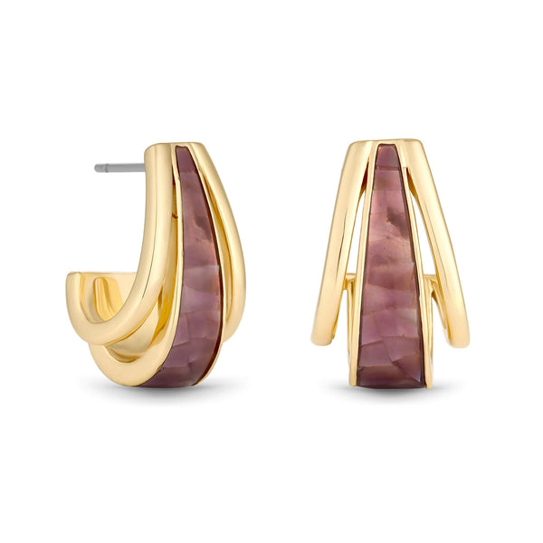 Jon Richard Gold Plated Triple Row Polished And Purple Shell Stud Earrings
