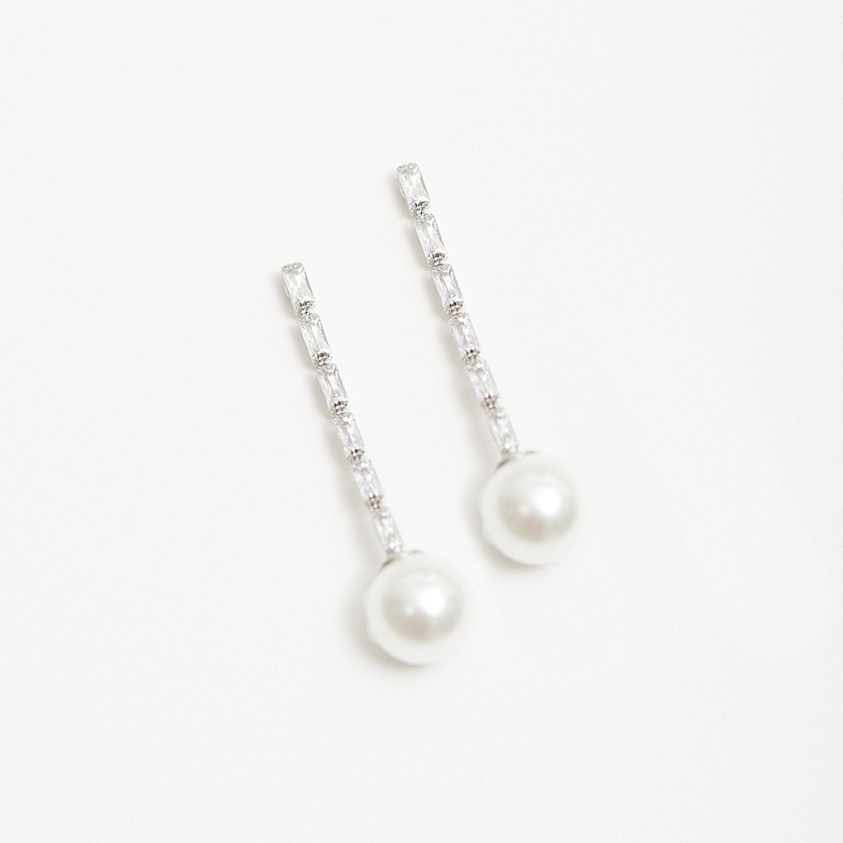 Jon Richard Rhodium Plated Cubic Zirconia Long Pearl Drop Earrings
