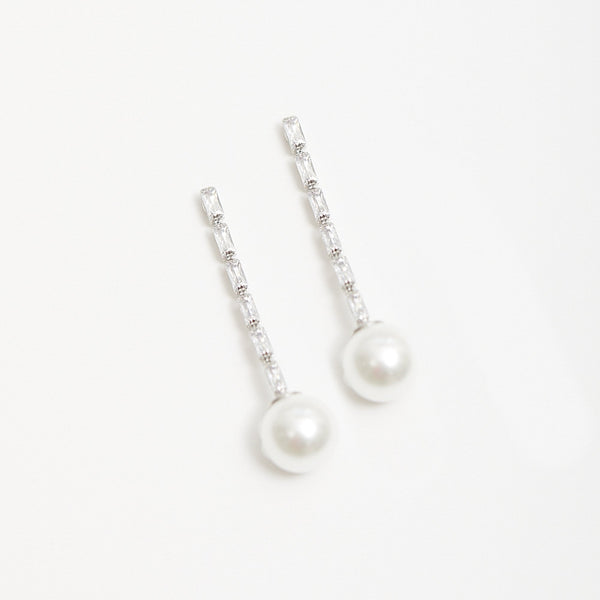 Jon Richard Rhodium Plated Cubic Zirconia Long Pearl Drop Earrings