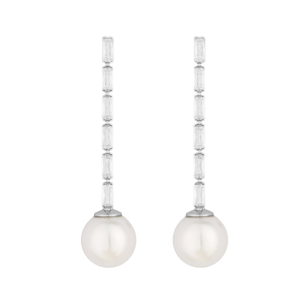 Jon Richard Rhodium Plated Cubic Zirconia Long Pearl Drop Earrings