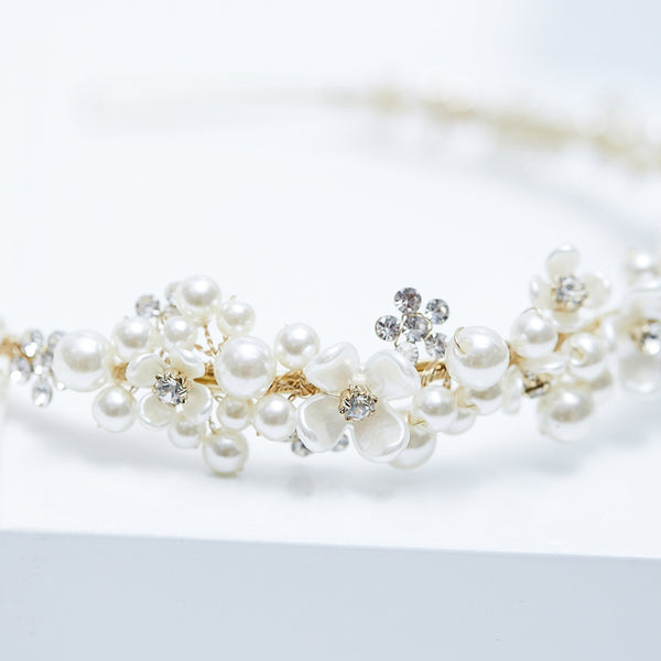 Jon Richard Gold Plated White Floral Tiara - Gift Pouch