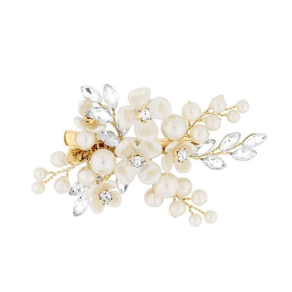 Jon Richard Gold Plated White Floral Hair Clip - Gift Pouch