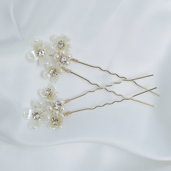 Jon Richard Gold Plated White Floral Hair Pins - Gift Pouch