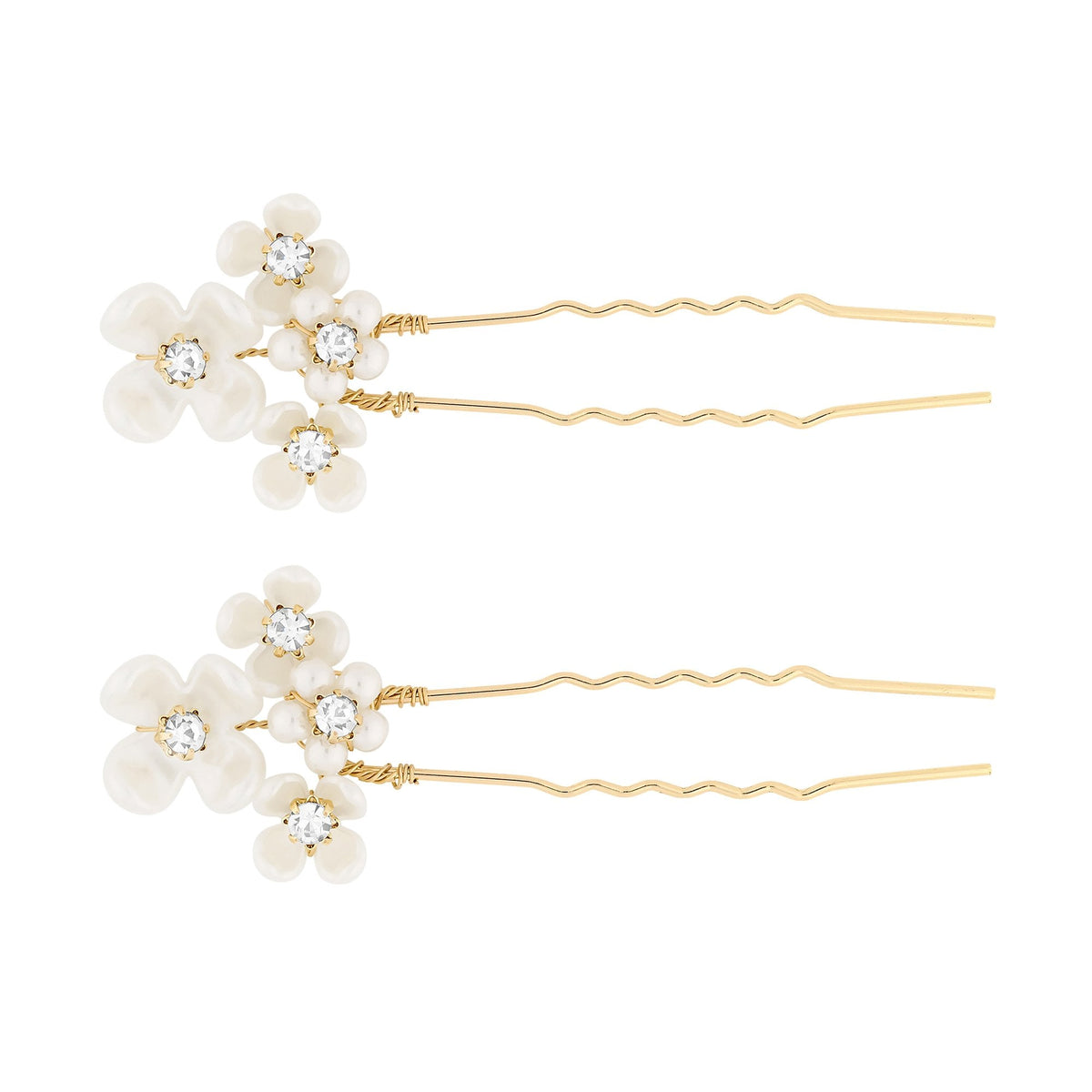 Jon Richard Gold Plated White Floral Hair Pins - Gift Pouch