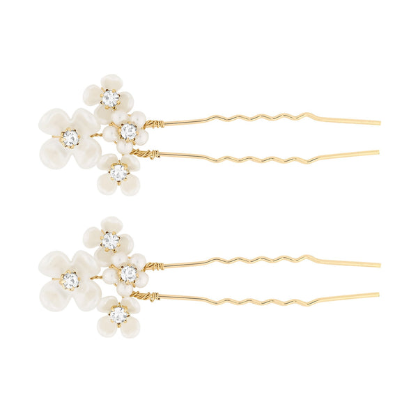 Jon Richard Gold Plated White Floral Hair Pins - Gift Pouch