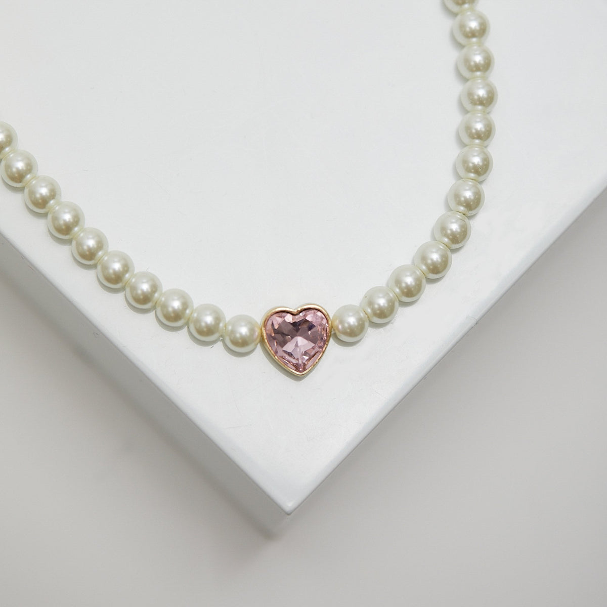 Lipsy Pearl Pink Heart Choker Necklace - Gift Boxed
