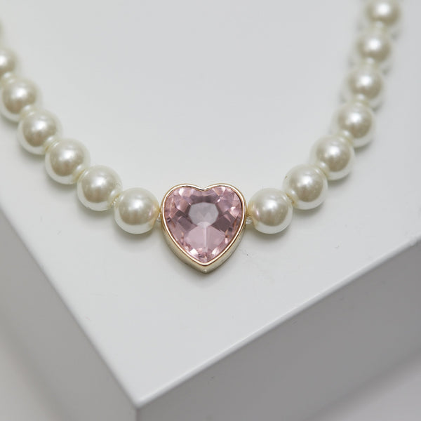 Lipsy Pearl Pink Heart Choker Necklace - Gift Boxed
